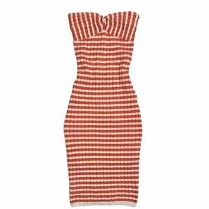 Willow & Wind Strapless Knit Bodycon Midi Dress Crochet Ribbed Fitted Dress S